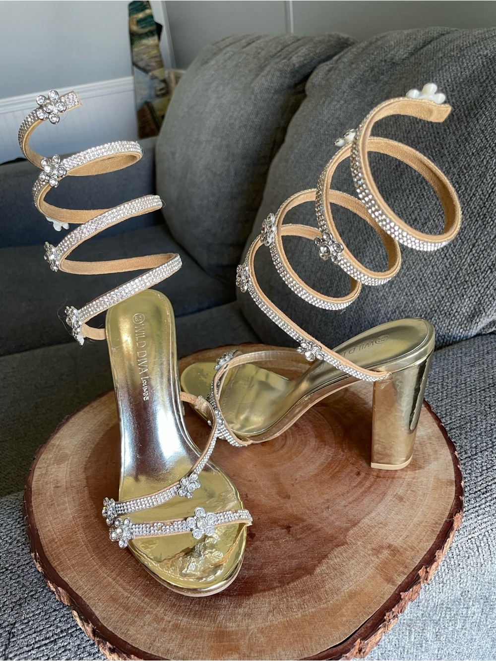 DIVA Lounge Gold Spiral Rhinestone Heeled Sandals